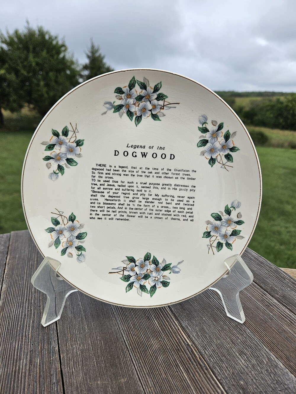 Vintage Legend of the Dogwood Collector Plate 8" Japan Christian Easter W/ Stand